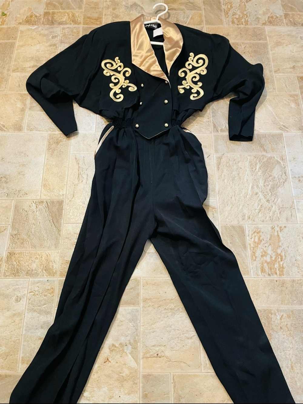 90’s Joseph Ribcoff Vintage Black & Gold Embellished Jumpsuit